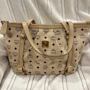 MCM Beige Logo Tote Bag